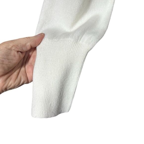 NWOT Cream Luxe Cardigan With Black Bow & Scalloped Trim Size Large - Picture 4 of 15